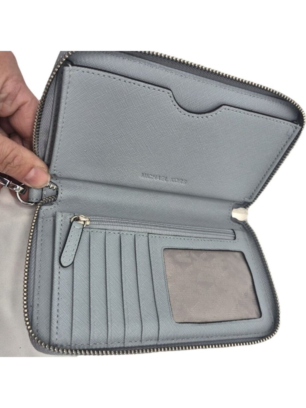 Michael Michael Kors Jet Set Travel Leather Wristlet Wallet Sky Blue - Picture 7 of 10